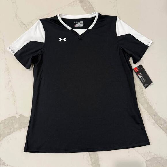 Under Armour NWT Athletic Heat Gear Soccer Jersey Women's Large Loose Fit Black - Picture 1 of 9